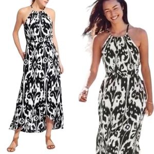 NWT Athleta Ikat Bloom Ripple Maxi Dress Black and White medium with pockets